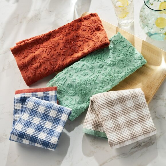 Pioneer Woman Gingham Woven Kitchen Towels 4pc Set Green Blue Brown 18"x28" New - Picture 2 of 7